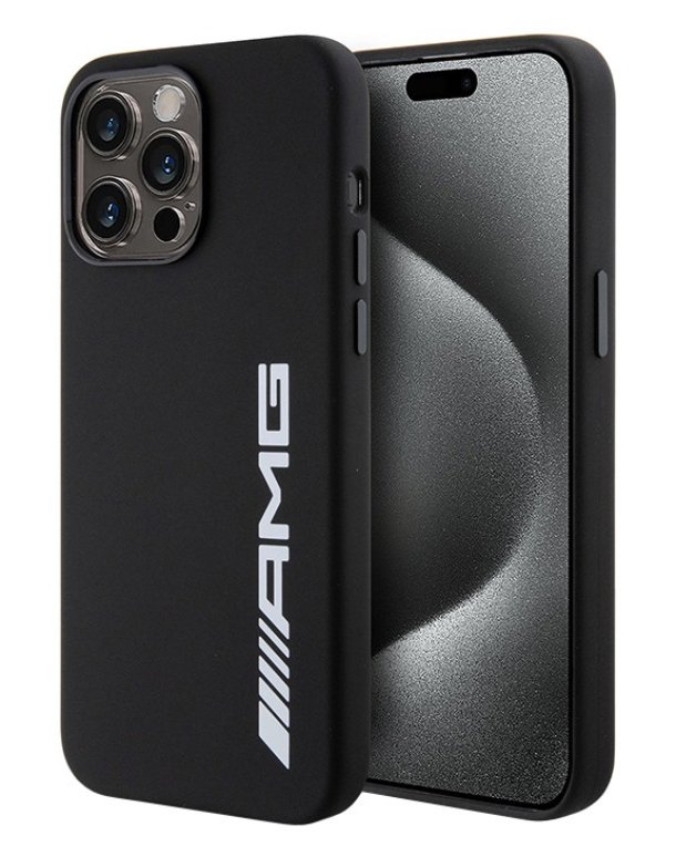 Чехол AMG для iPhone 15 Pro Max, Большой логотип из силикона MagSafe, Черный