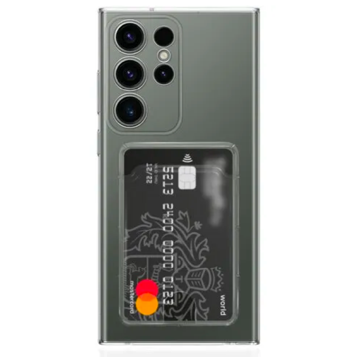 Чехол для Samsung Galaxy S23 Ultra, Прозрачный с кармашком для карт