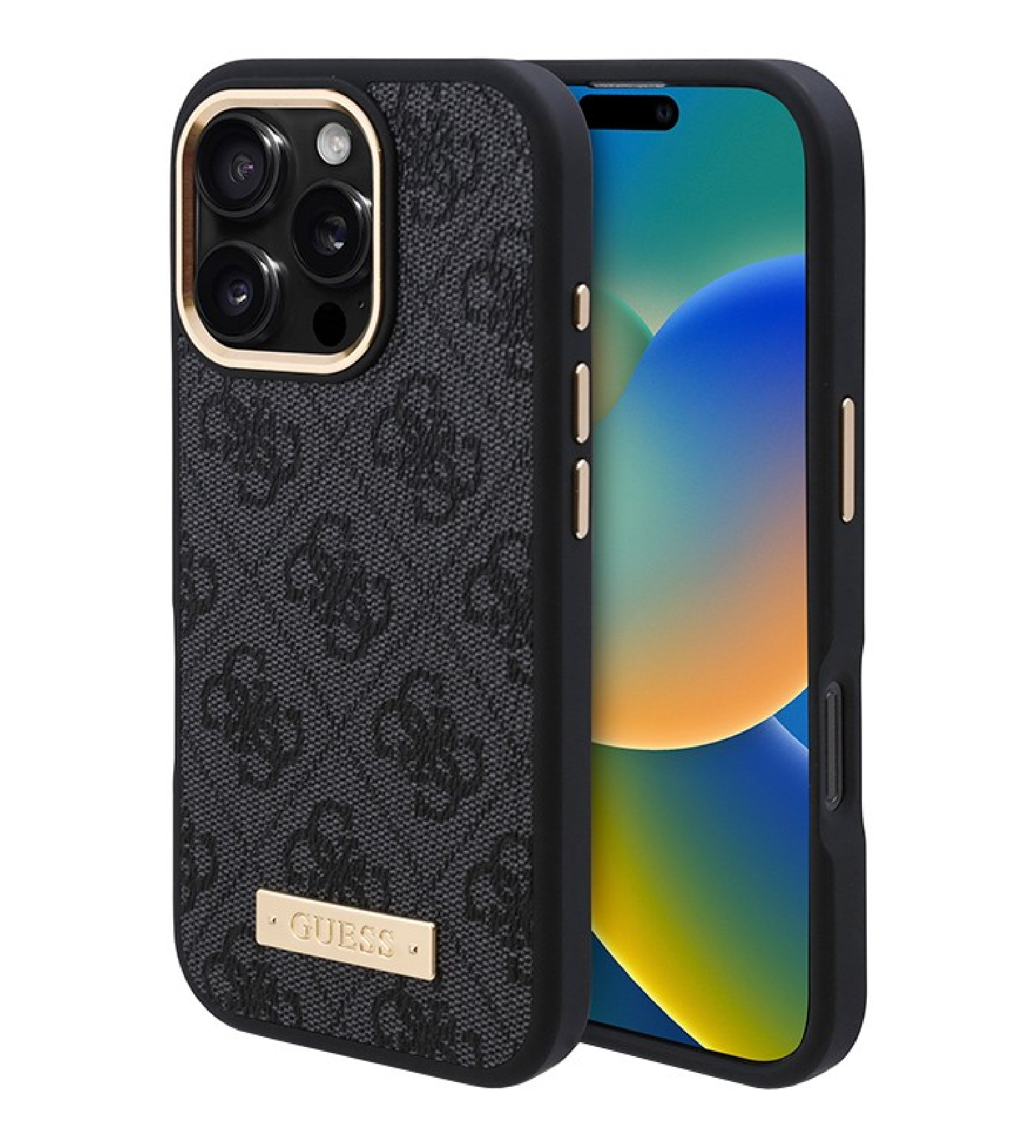 Чехол Guess PU 4G Plate metal logo Hard с MagSafe для iPhone 16 Pro Max, Черный