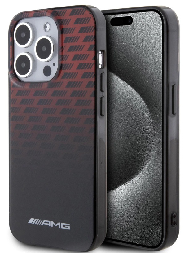 Чехол AMG для iPhone 15 Pro, PC/TPU Double layer Rhombuses and Small logo Hard, Черный/Красный