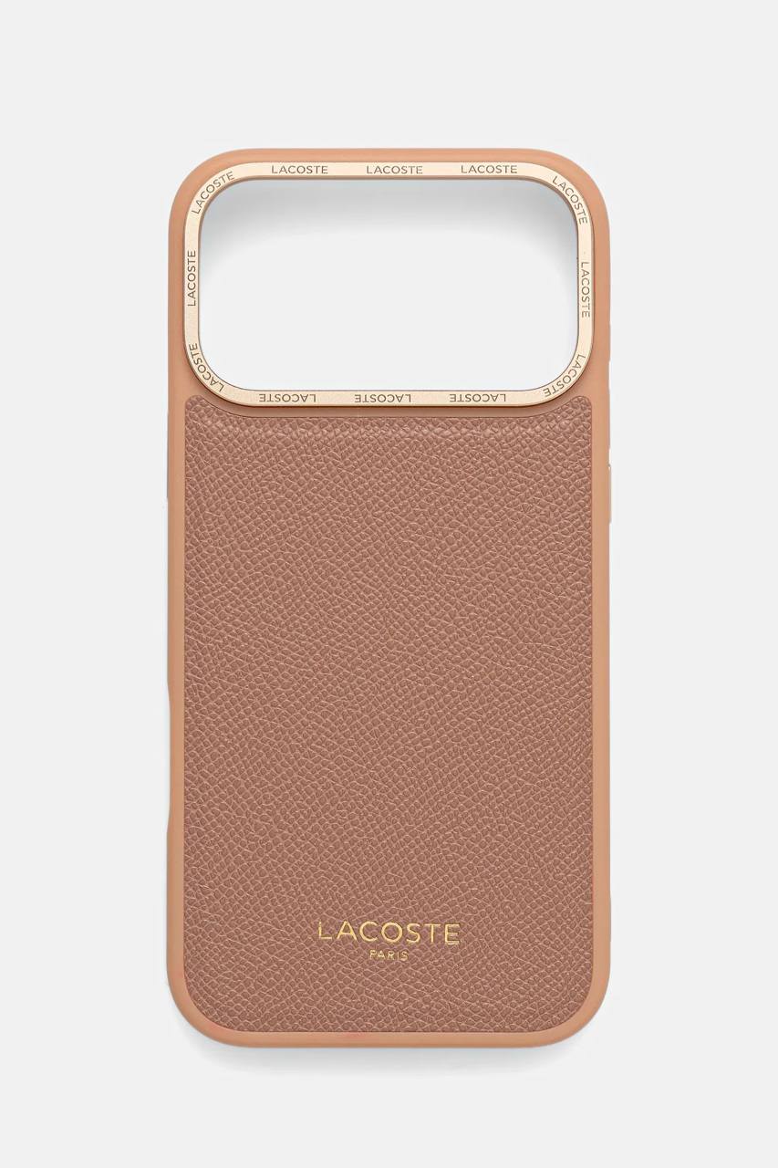 Чехол Lacoste для iPhone 17 Pro Max PU Grained Metal Foil logo & Cam Hard, MagSafe, Розовый