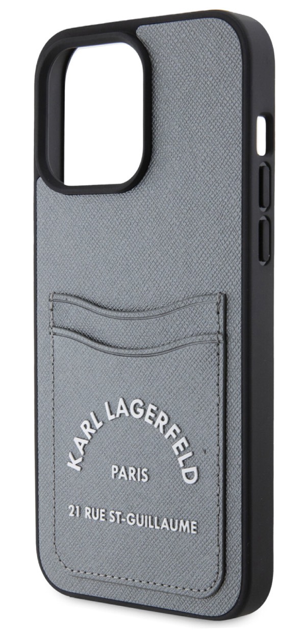 Чехол Lagerfeld для iPhone 15 Pro Max, PU Saffiano RSG 3D rubber log, Серый