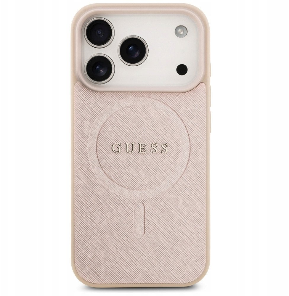 Чехол Guess iPhone 17 Pro PU Saffiano with Classic metal logo Hard Pink Magsafe,, Розовый
