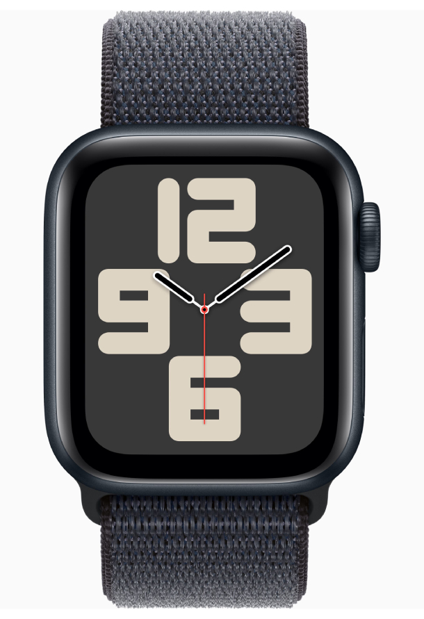 Apple Watch SE 2024, 40 мм, корпус из алюминия цвета «темная ночь», спортивный ремешок Loop цвета «темная ночь», MXEA3