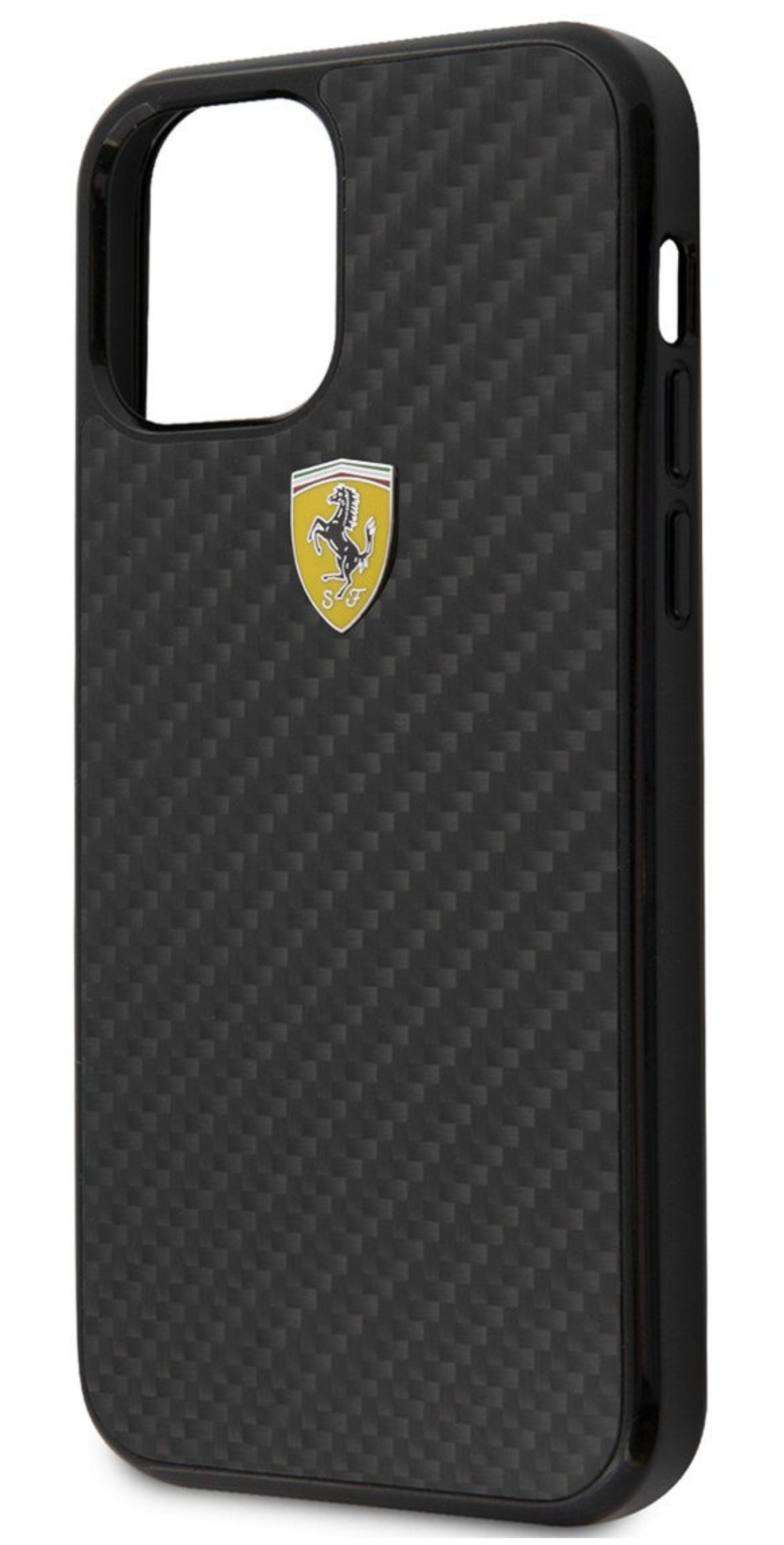 Чехол Ferrari для iPhone 12 Pro Max, Карбон с металлическим логотипом, Черный