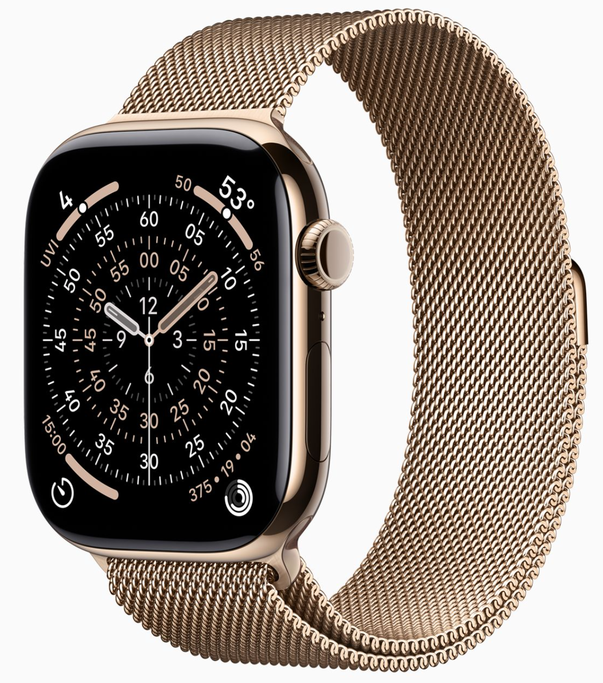 Apple Watch Series 11, 42 мм, корпус из золотого титана, ремешок Milanese золотого цвета