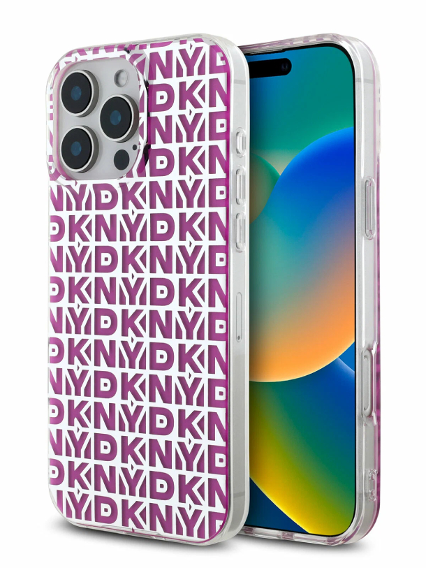 Чехол DKNY для iPhone 16 Pro Max, PC/TPU Двойной слой с твердым гальваническим покрытием, Розовый