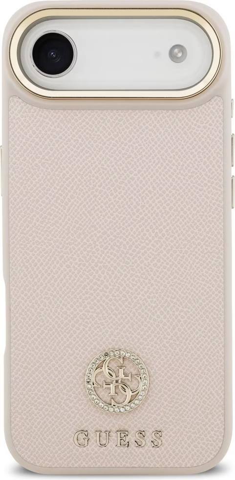 Чехол Guess iPhone Air PU Grained 4G Diamond metal logo Gold camera Hard Pink, MagSafe, Розовый
