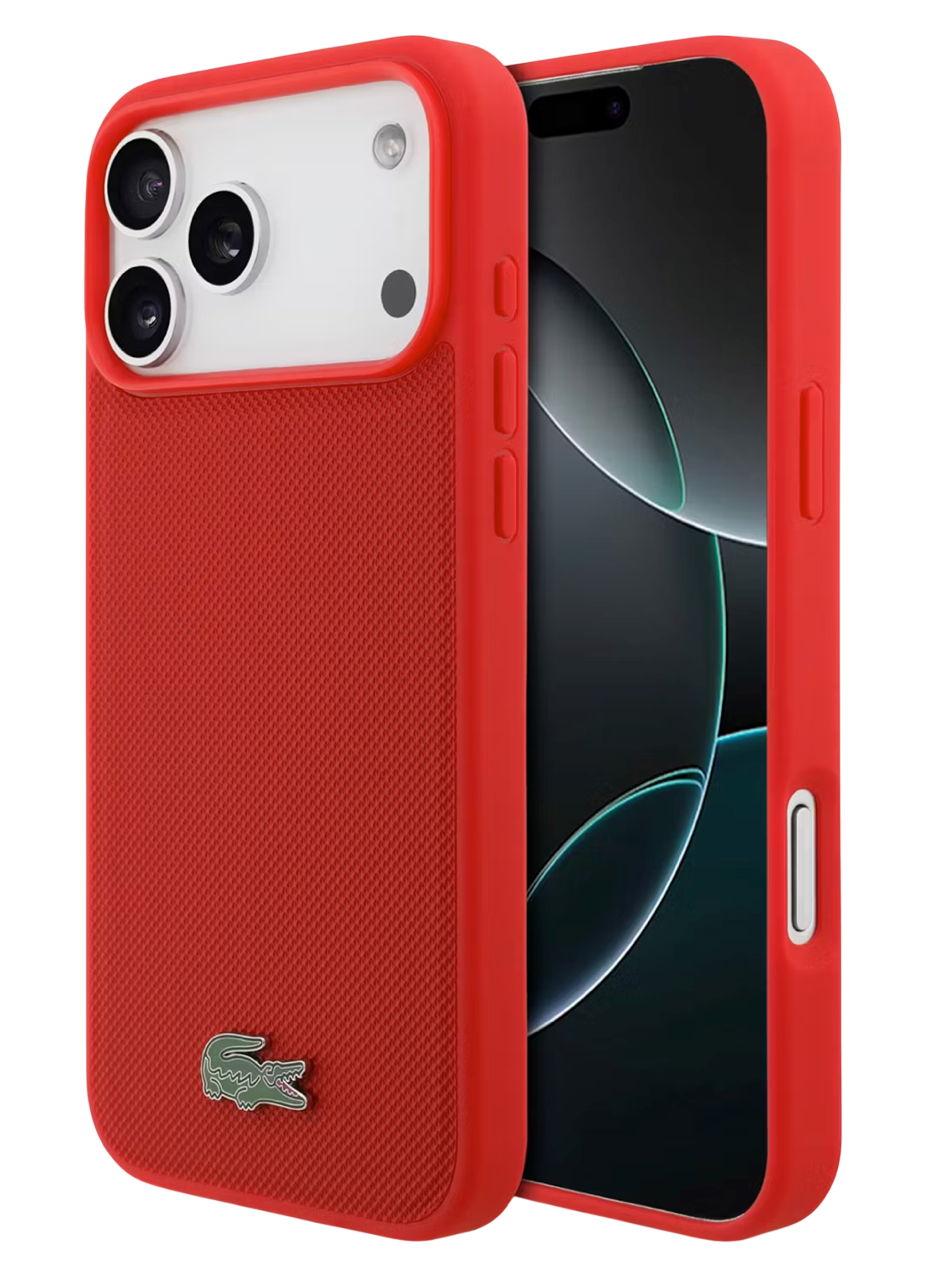 Чехол Lacoste iPhone 17 Pro Max PVC Metal Lacquer logo, MagSafe, Красный