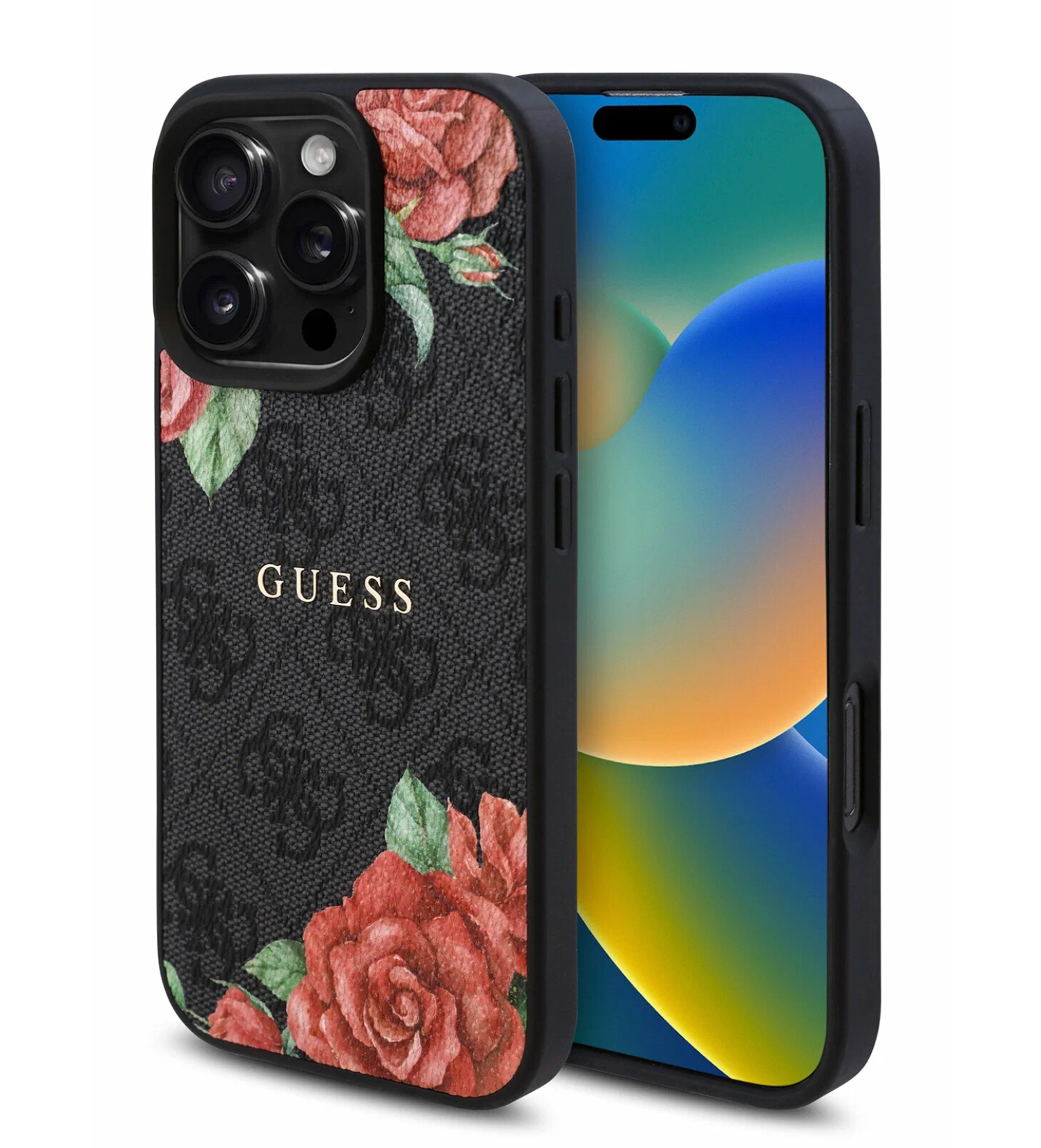 Чехол Guess PU Flowers Roses Hard с MagSafe для iPhone 16 Pro Max, Черный