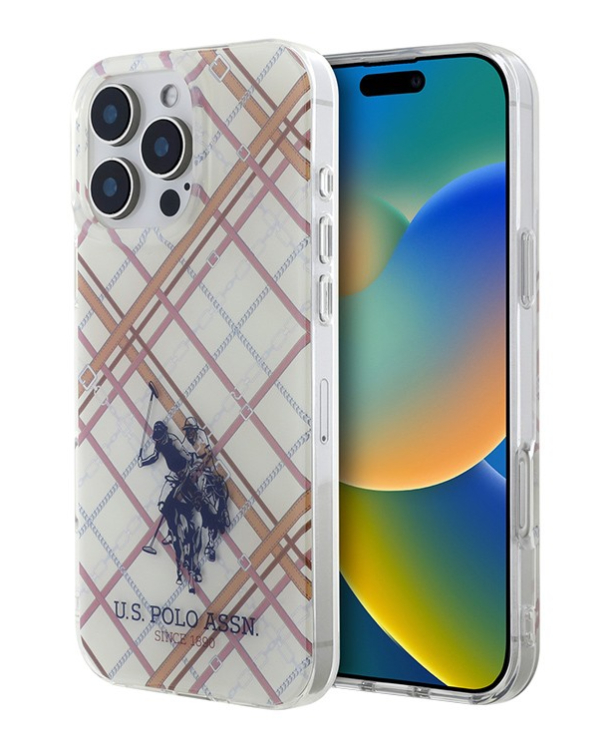 Чехол U.S. Polo для iPhone 16 Pro, PC/TPU Двойной стеганый логотип с изображением лошади, Прозрачный