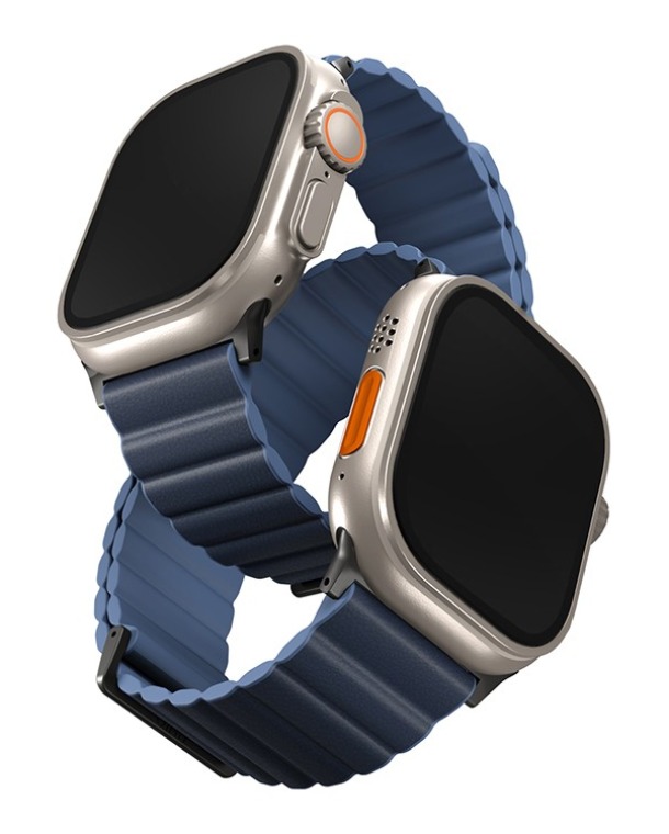 Ремешок Uniq Revix Premium Ed. Кожа/Силикон для Apple Watch 42/44/45/49мм, Прусский/Голубой туман