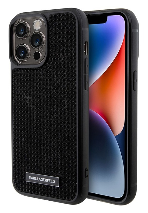 Чехол Lagerfeld для iPhone 15 Pro, Diamond Rhinestone Metal logo Hard, Черный