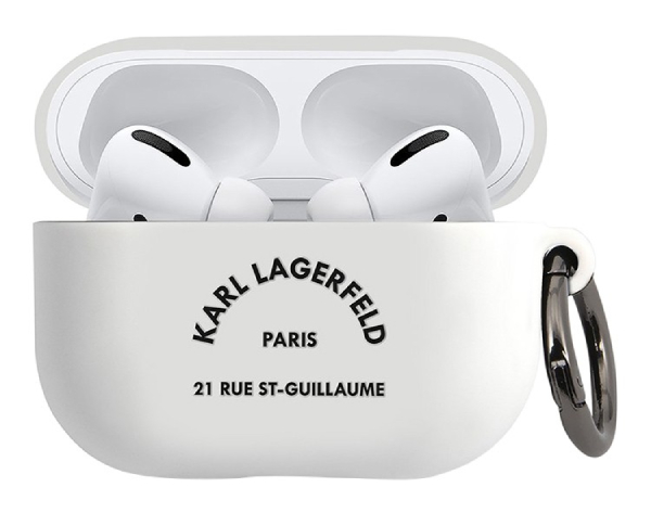 Чехол силиконовый Lagerfeld для Airpods Pro, Кольцо с логотипом RSG, Белый