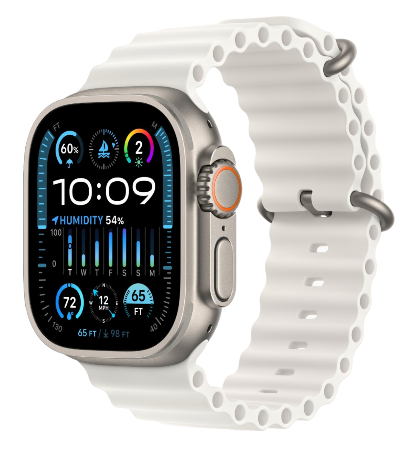 Apple Watch Ultra 2 GPS, 49 мм, корпус из титана, ремешок Ocean белого цвета, MREJ3 - CPO