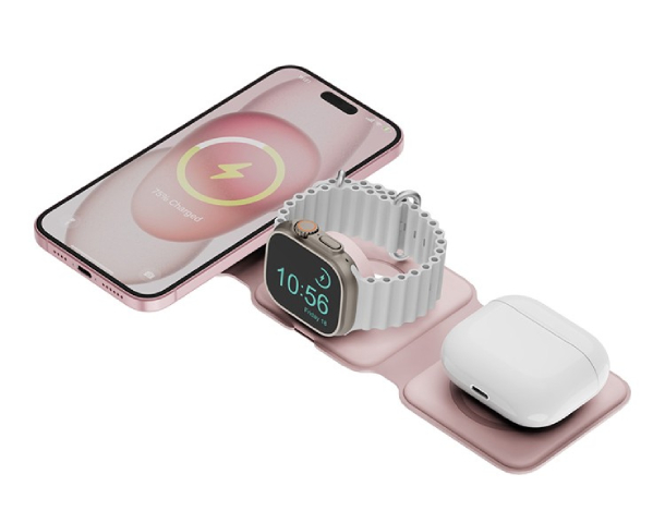 Bazic GoMag Trio PLUS magnetic wireless foldable 15W, Розовый