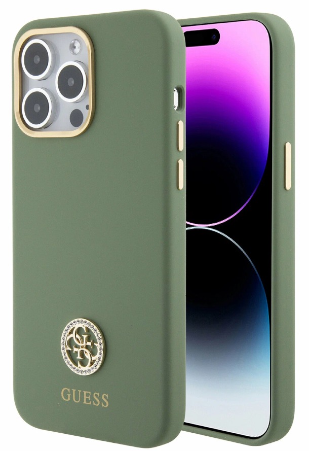 Чехол Guess для iPhone 15 Pro Max, Силикон с 4G Diamond metal logo Hard, Хаки