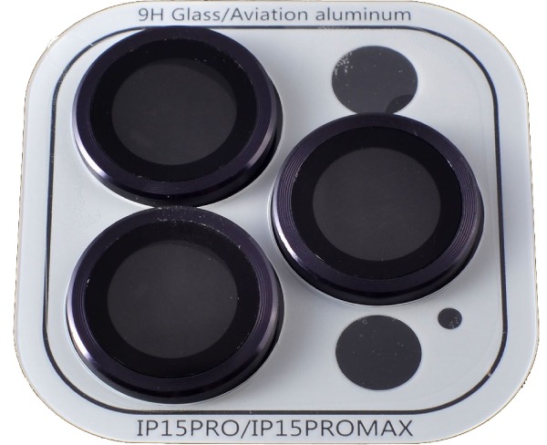 Защитное стекло линзы 9H Aluminum на камеру iPhone 15 Pro/15 Pro Max, Черное