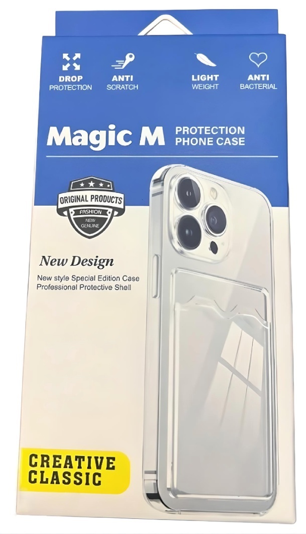 Чехол силиконовый Magic M для iPhone 15 Pro Max, Прозрачный с кармашком карт