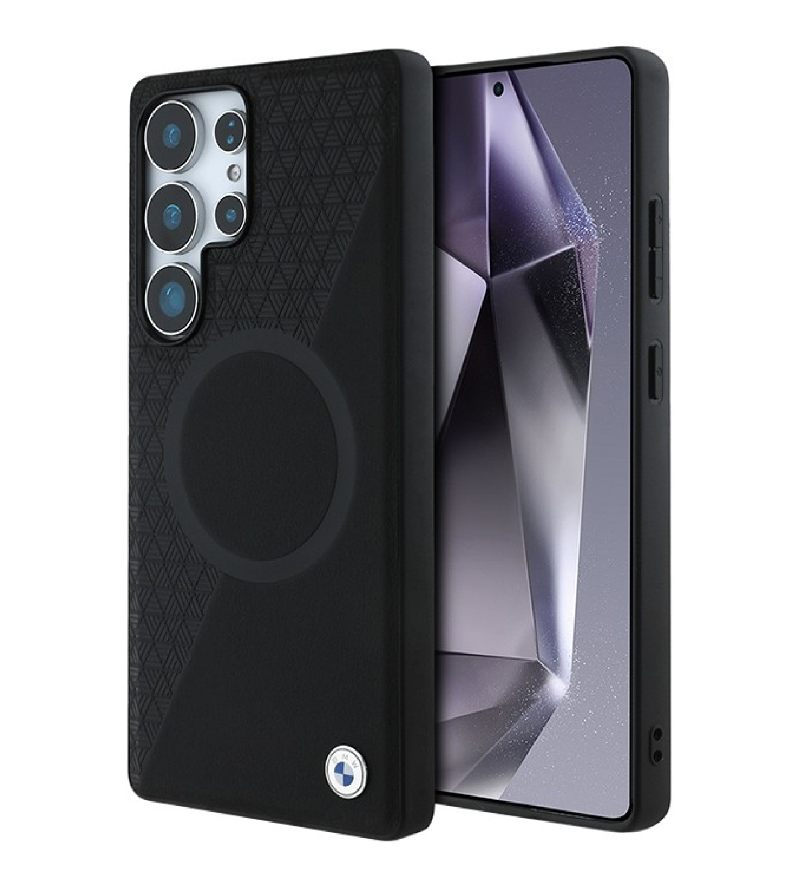 Чехол BMW Leather Half Textured with Ring Metal logo Galaxy S25 Ultra, MagSafe, Черный