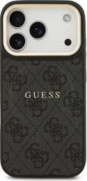 Чехол Guess iPhone 17 Pro чехол PU 4G Classic metal logo Gold camera Hard Black, Magsafe, Коричневый