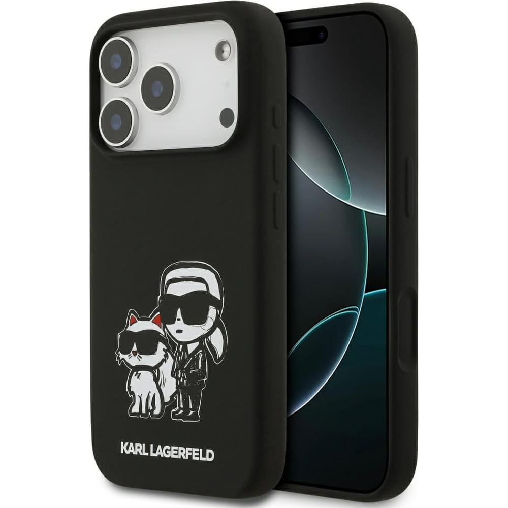 Чехол Lagerfeld iPhone 17 Pro Liquid Silicone Sketch Karl&Choup Metal cam Hard Black, Magsafe, Черный