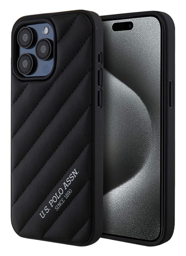 Чехол U.S. Polo для iPhone 15 Pro, PU Quilted with Classic logo Hard, Черный