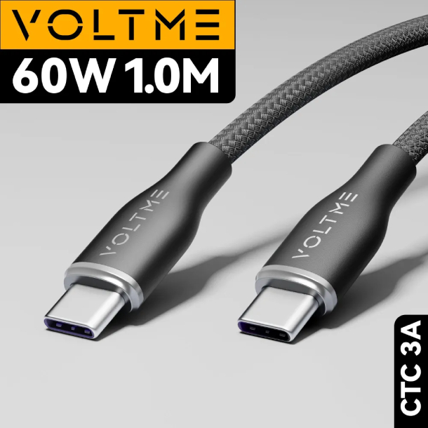 VOLTME RUGG USB C+Type-C- 3A 60 Вт 1м Нейлон, 60W, Черный