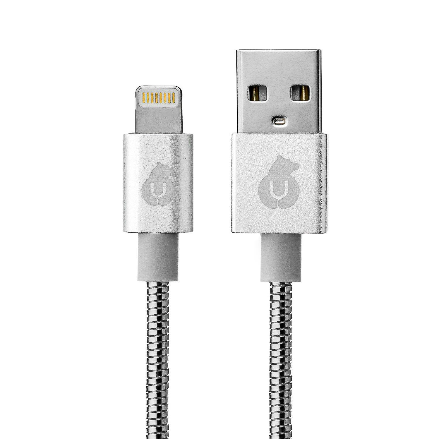 Ubear Force USB-A – Lightning, стальная оплётка 1.2м, Серебряный