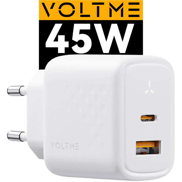VOLTME Revo 45CA Duo GaN, PD 3.0 45 W Вт USB A + Type-C, Белый