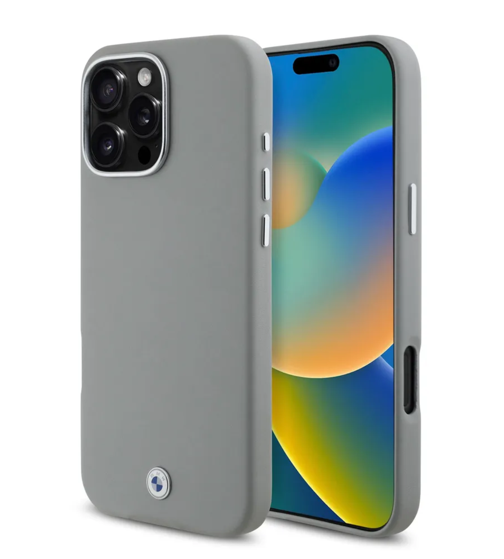 Чехол BMW Signature PU Full Wrapped Metal logo & Camera с MagSafe для iPhone 16 Pro, Серый