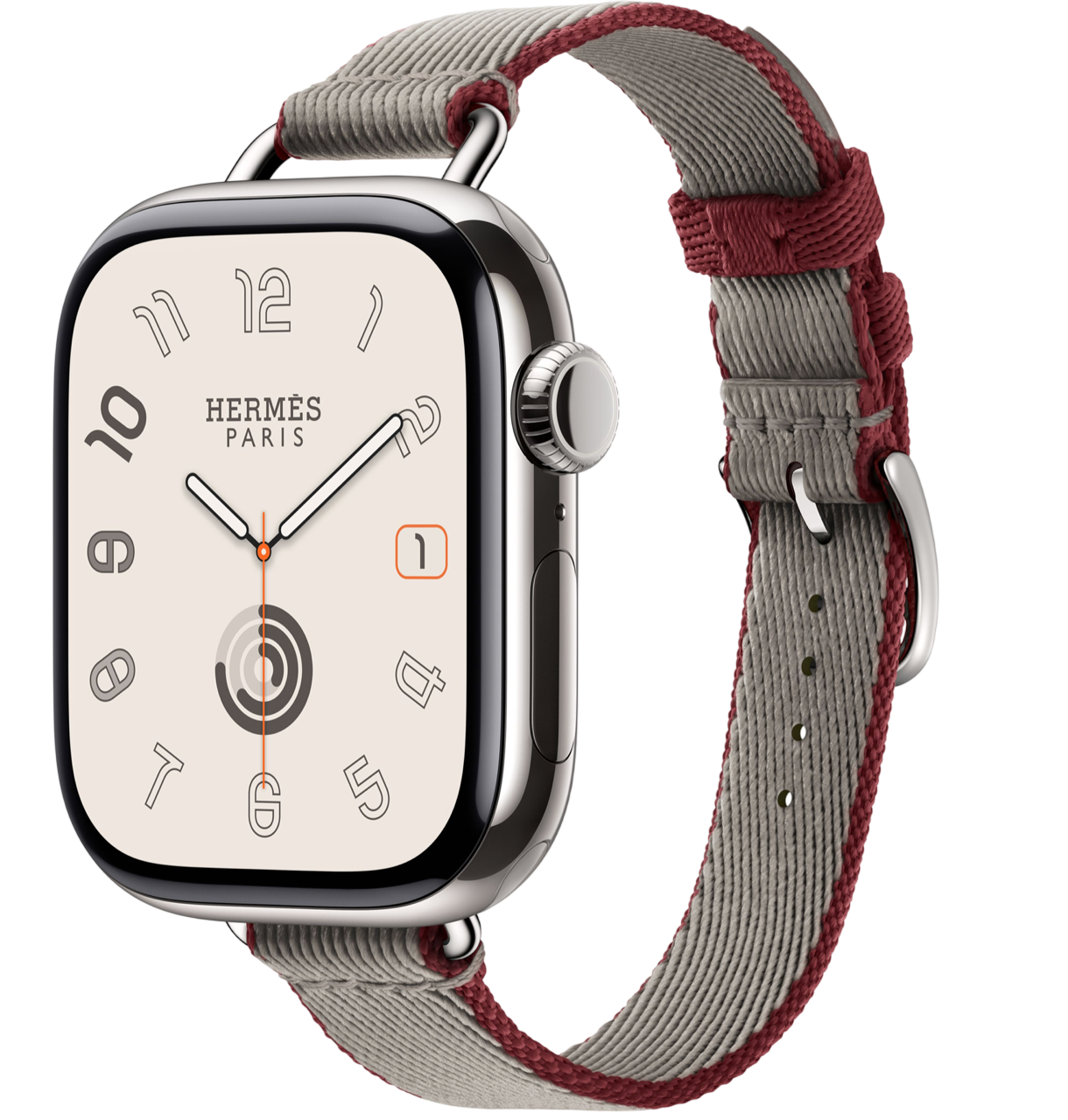 Apple Watch Hermes Series 11 GPS 42мм, Silver Titanium Case Gris Single Tour Meyer/Rouge Grenat Twill Jump Attelage Strap
