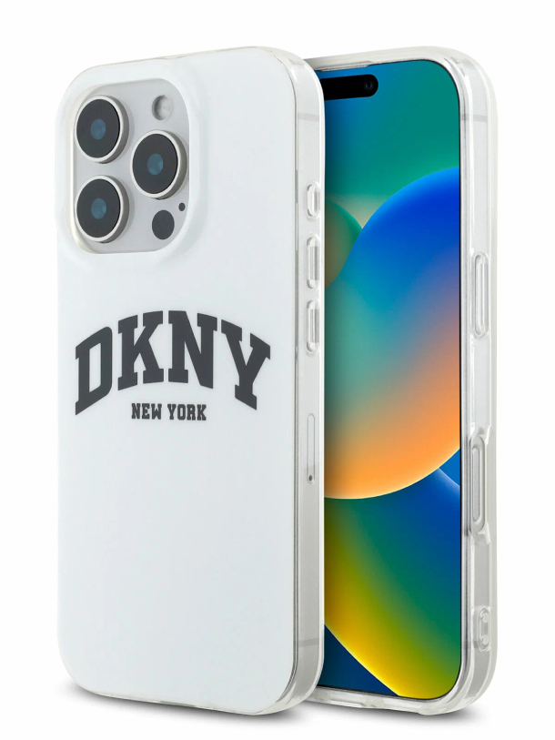 Чехол DKNY для iPhone 16 Pro, PC/TPU Двухслойный арочный логотип, Белый