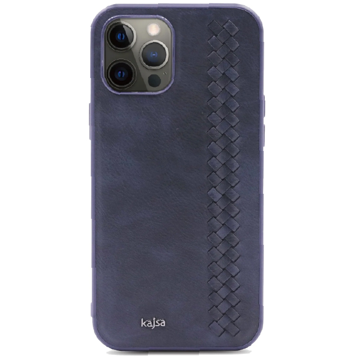 Чехол кожаный Kajsa Preppie с вертикальным плетением для iPhone 12 Pro Max, Синий