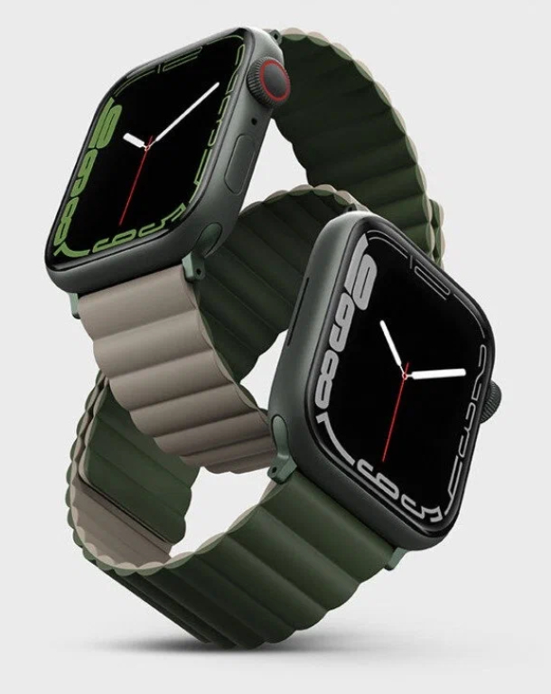 Ремешок силиконовый Uniq REVIX для Apple Watch 42/44/45/49, Зеленый/Серо-бежевый