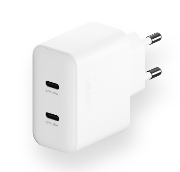 uBear Wall charger Motion, 67W, 2 порта USB-C, Белый