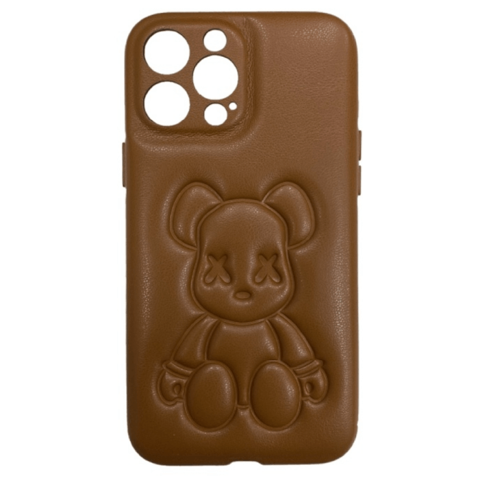 Чехол кожаный Bearbrick для Apple iPhone 14 Pro Max, Коричневый