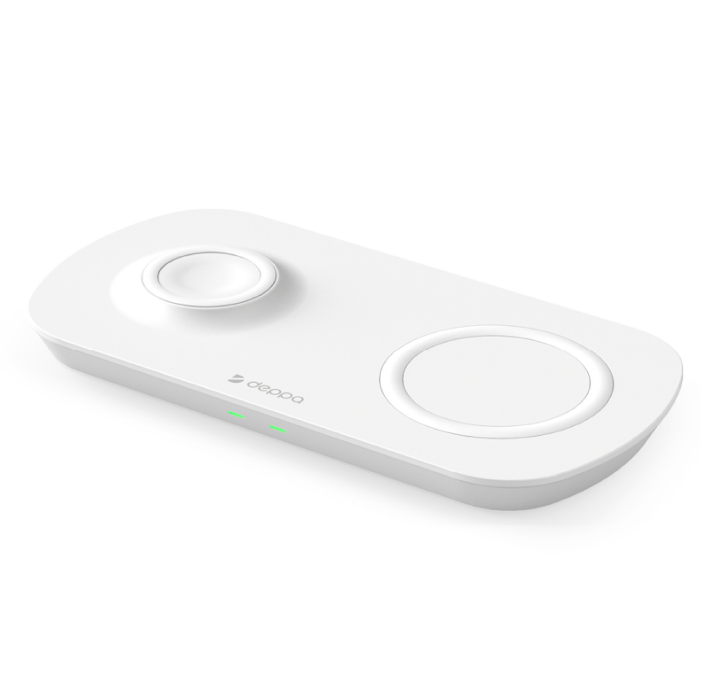 Зарядная станция Deppa 2 в 1: iPhone, Apple Watch, беспроводная, 17,5 Вт, белая