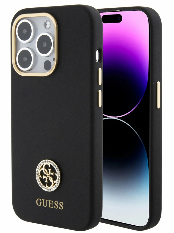 Чехол Guess для iPhone 15 Pro Max, Силикон with 4G Diamond metal logo Hard, Черный