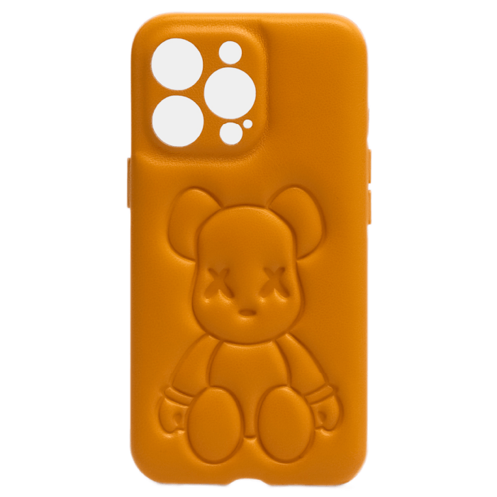 Чехол кожаный Bearbrick для Apple iPhone 14 Pro Max, Желтый