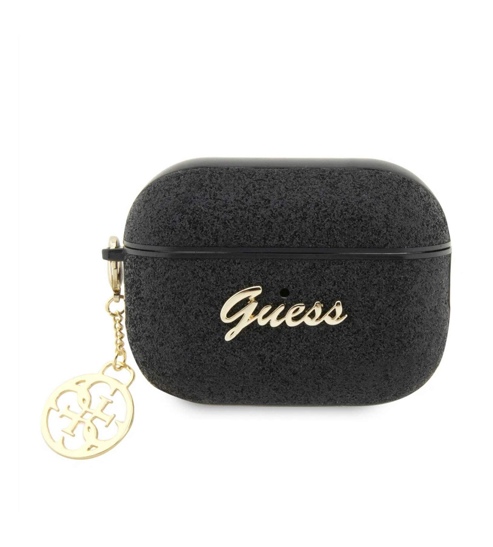 Чехол Guess Glitter flakes Metal logo with Charm для Airpods Pro 2, Черный