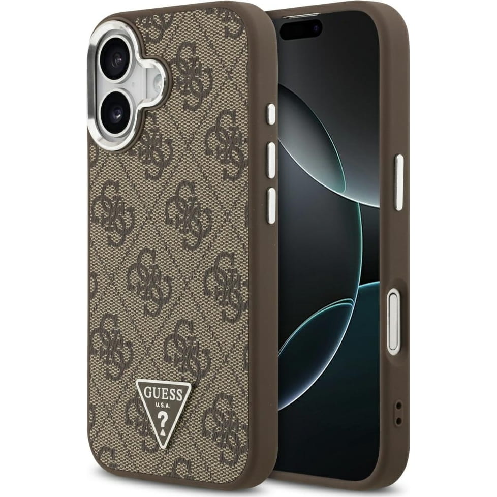 Чехол Guess iPhone 17 PU 4G Triangle Diamond metal logo Hard Brown, MagSafe, Коричневый