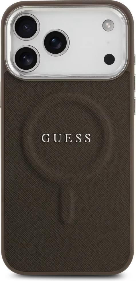 Чехол Guess для iPhone 17 Pro Max PU Grained leather Classic metal logo & Cam, MagSafe, Коричневый