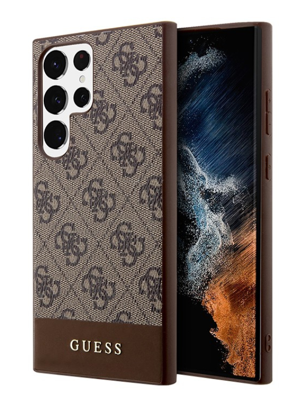 Чехол Guess для Samsung Galaxy S24 Ultra PU 4G, Нижняя полоска с металлическим логотипом, Коричневый