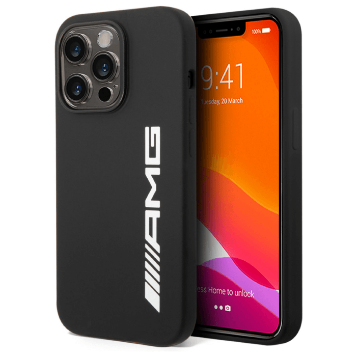 Чехол AMG для iPhone 14 Pro, Силикон с большим белым логотипом MagSafe, Черный