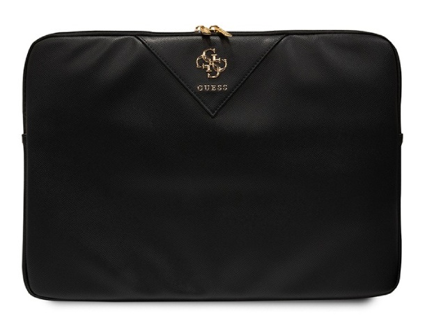 Чехол Guess для MacBook 16" Sleeve PU зернистая кожа 4G металлический логотип на молнии, Чёрный