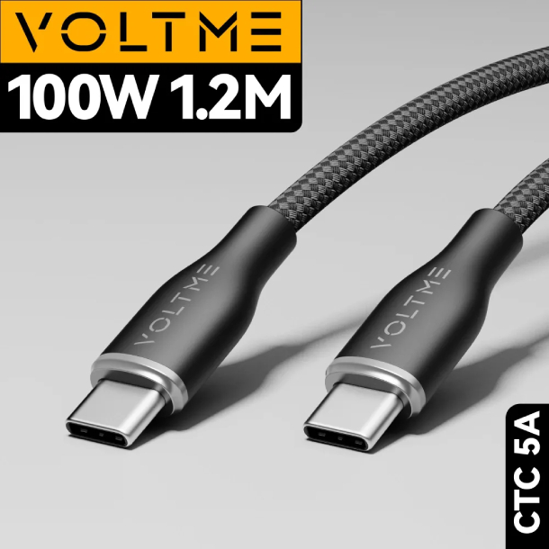 Кабель USB2.0 CC512 VOLTME RUGG Lite USB C+Type-C 5A 100 Вт 1.2м Нейлон 100W, черный