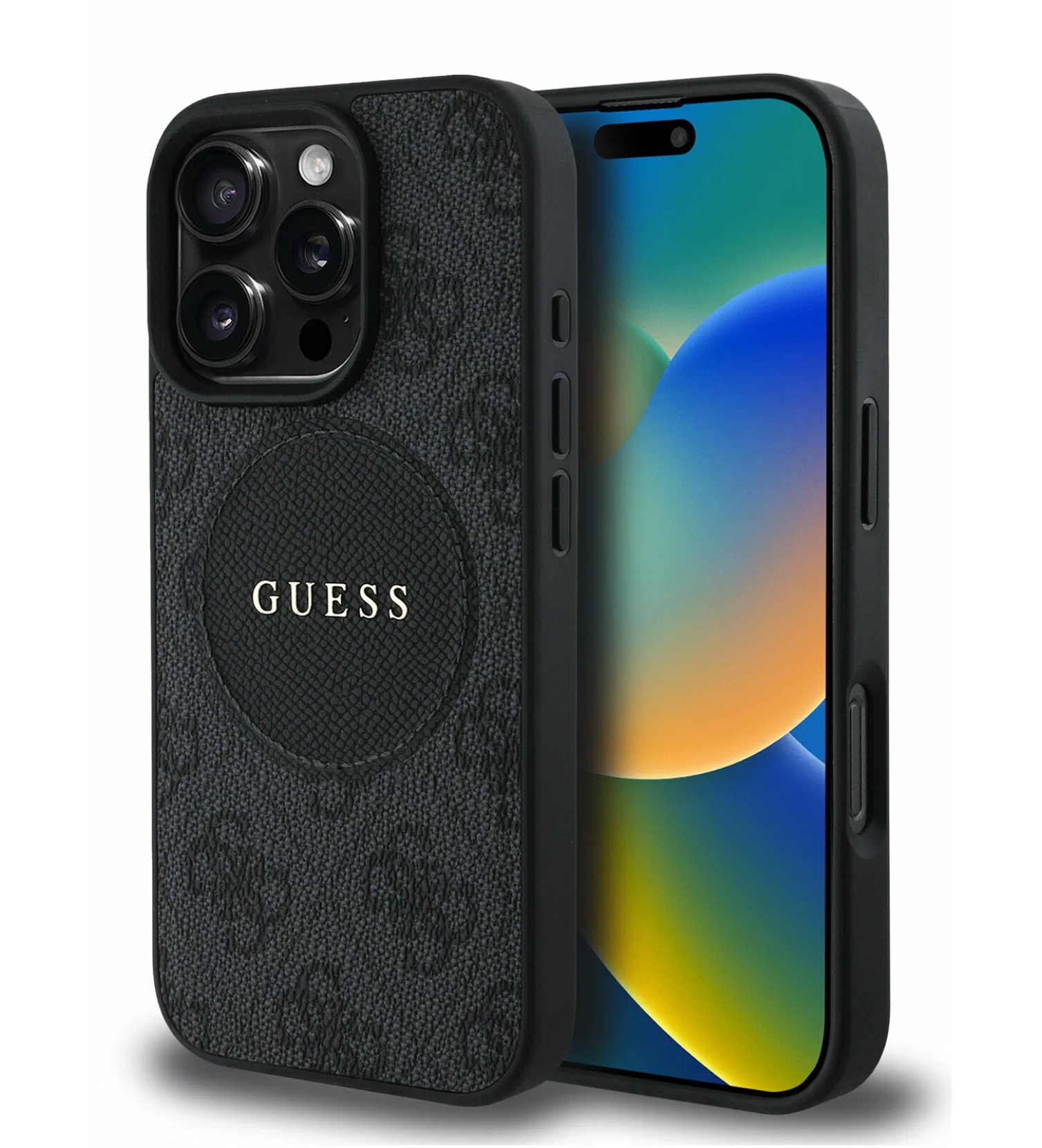 Чехол Guess PU 4G with Round Patch Metal logo Hard с MagSafe для iPhone 16 Pro Max, Черный