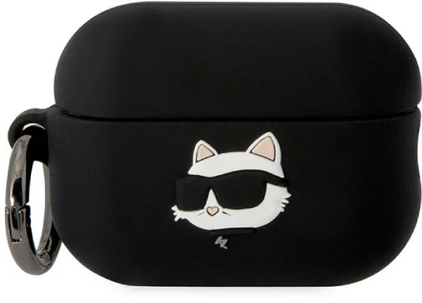 Чехол силиконовый Lagerfeld для Airpods 2 с кольцом NFT 3D Choupette, Черный
