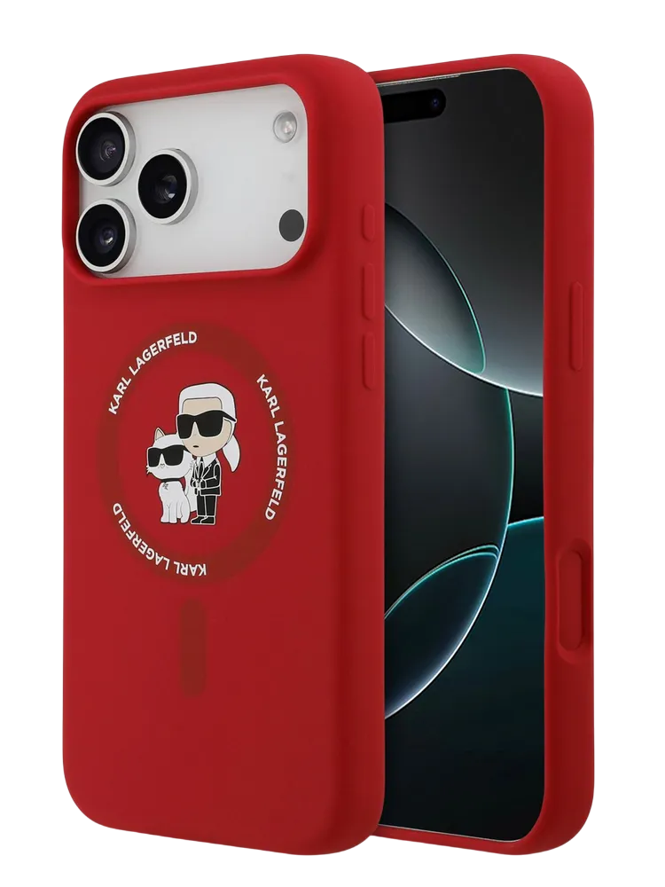 Чехол Lagerfeld iPhone 17 Pro Max Liquid Silicone NFT Karl & Choupette Hard Red, MagSafe, Красный